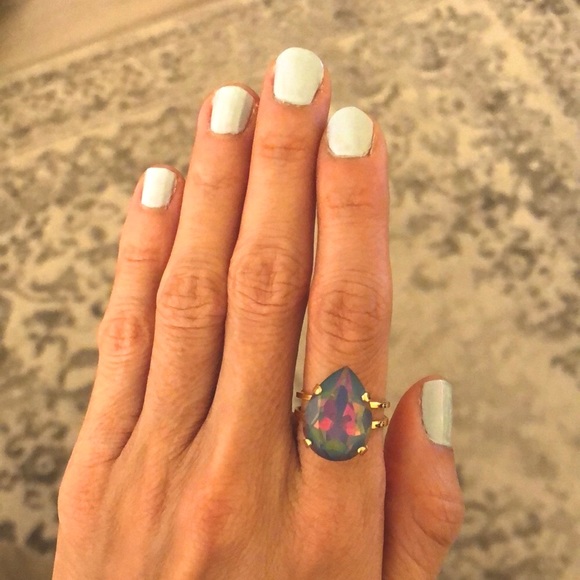 Rainbow Opal + Gold Pear Crystal Ring - Picture 4 of 12